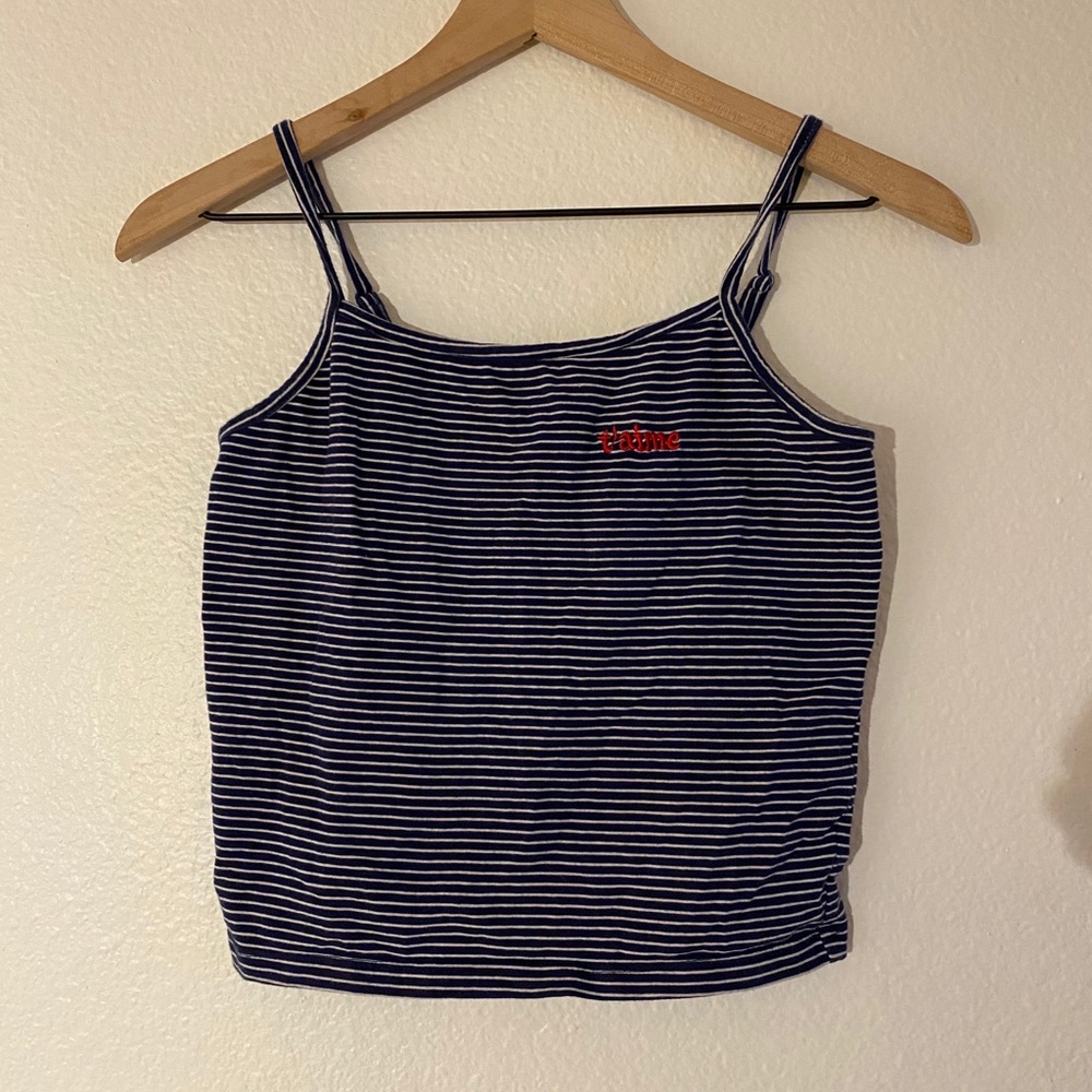navy and white striped “t’aime” cami